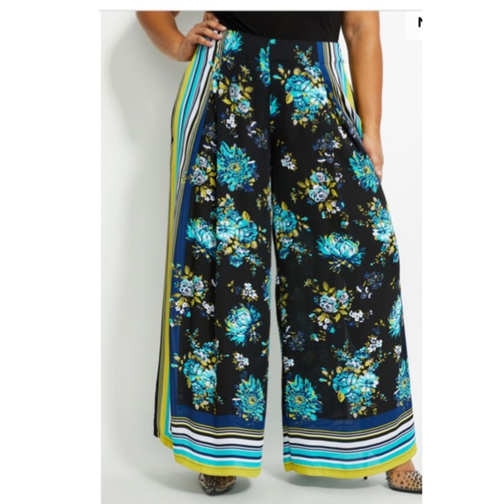 NWT Ashley Stewart Floral High Waist Palazzo Pants - Picture 1 of 7